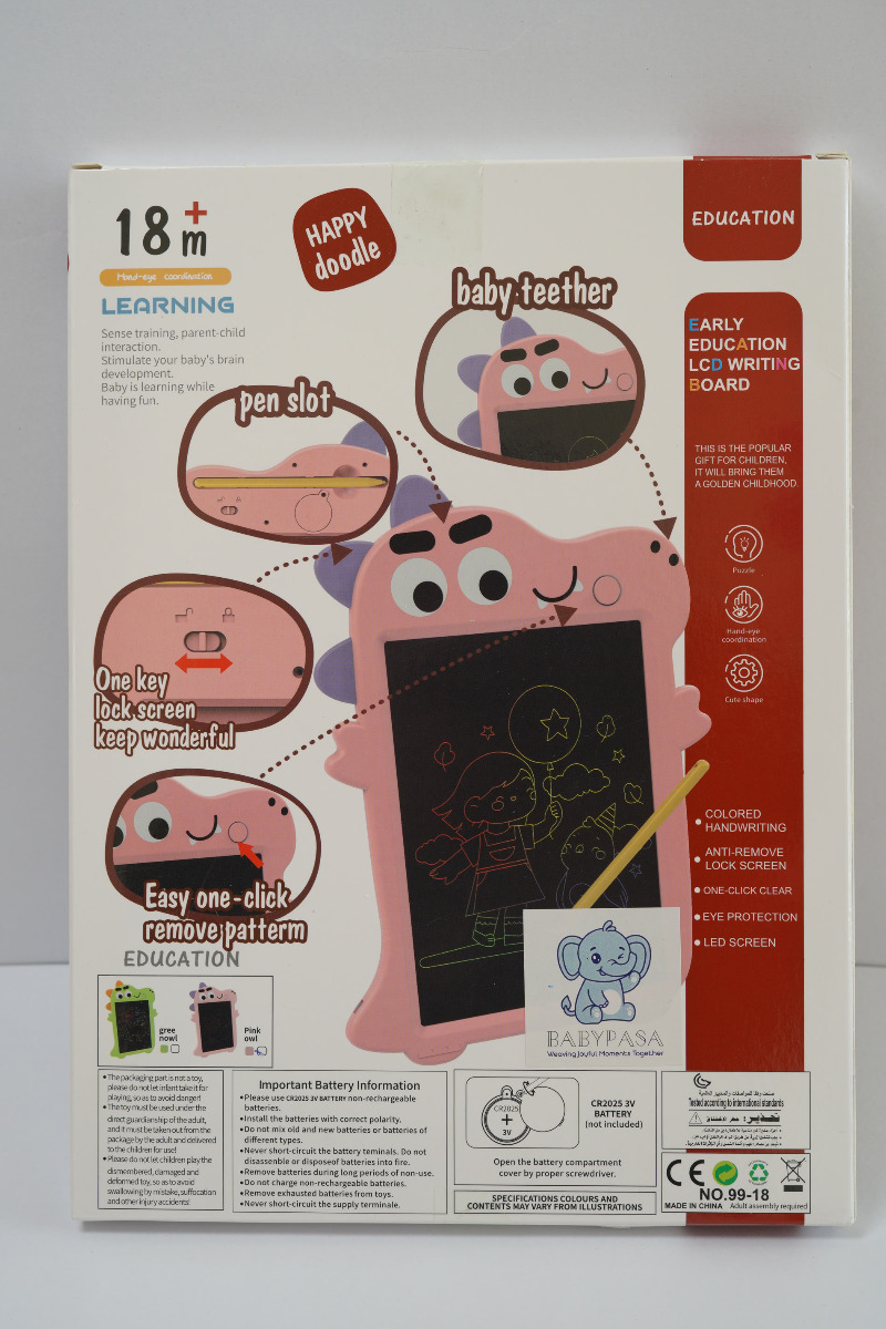 Early Education LCD Writing Board - Baby Pink Dino Theme - Image 11