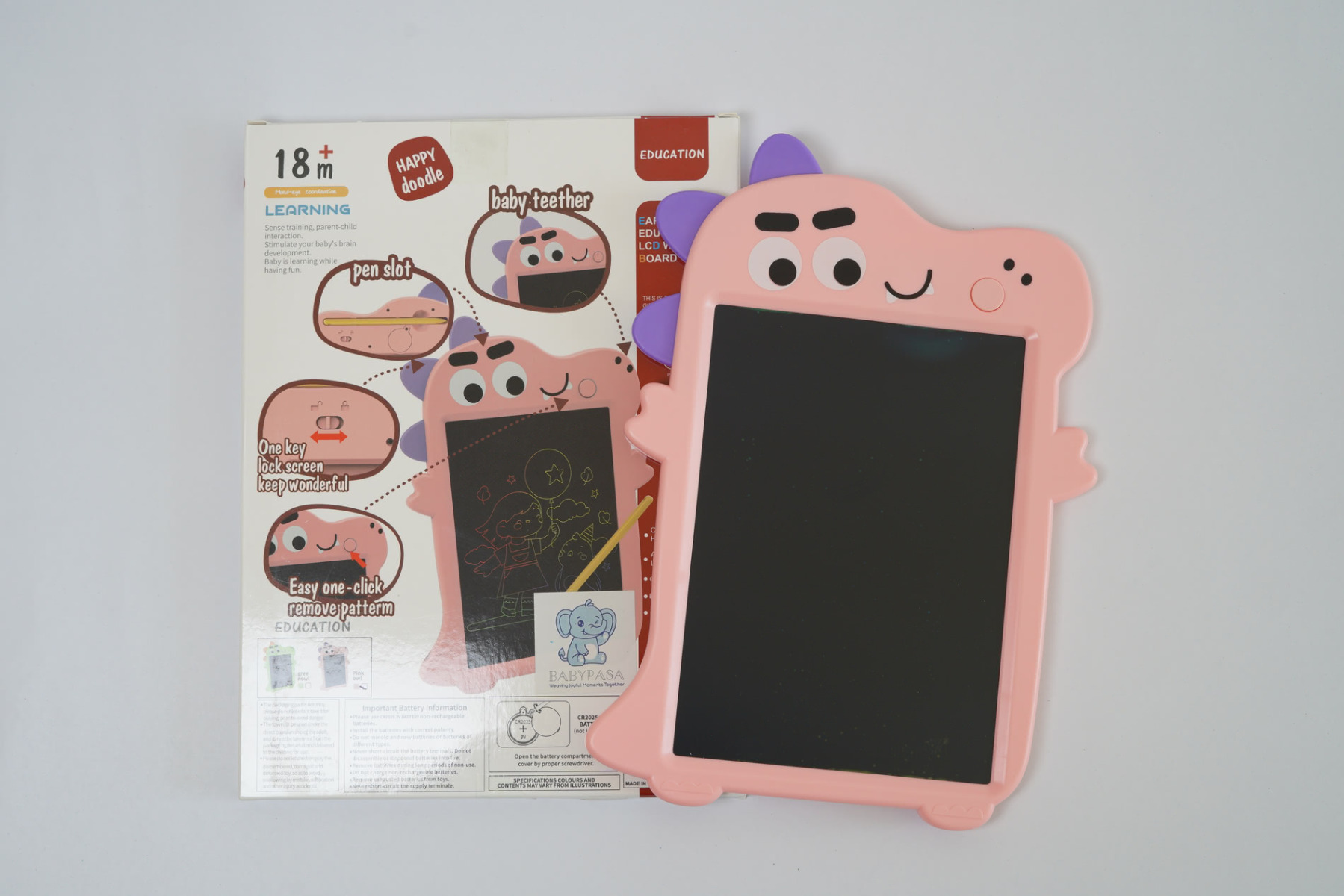 Early Education LCD Writing Board - Baby Pink Dino Theme - Image 10