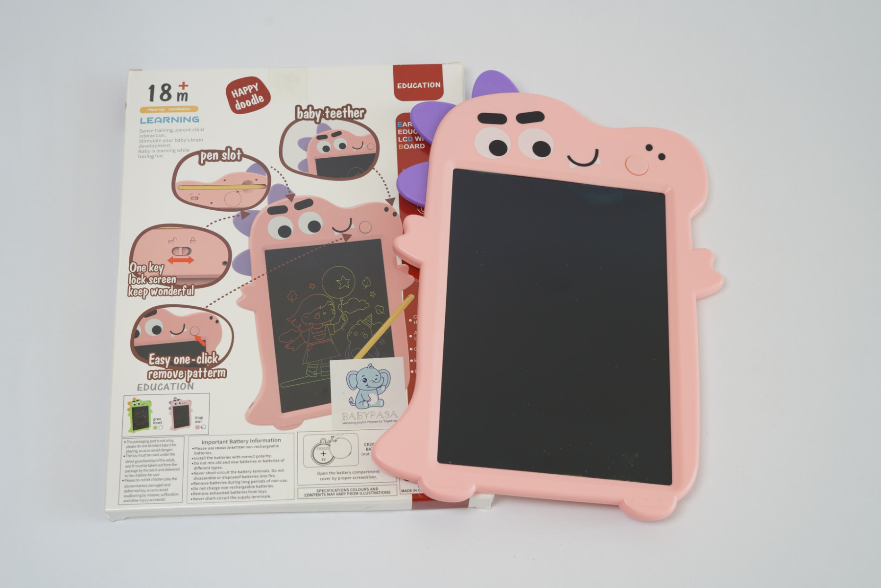 Early Education LCD Writing Board - Baby Pink Dino Theme - Image 9
